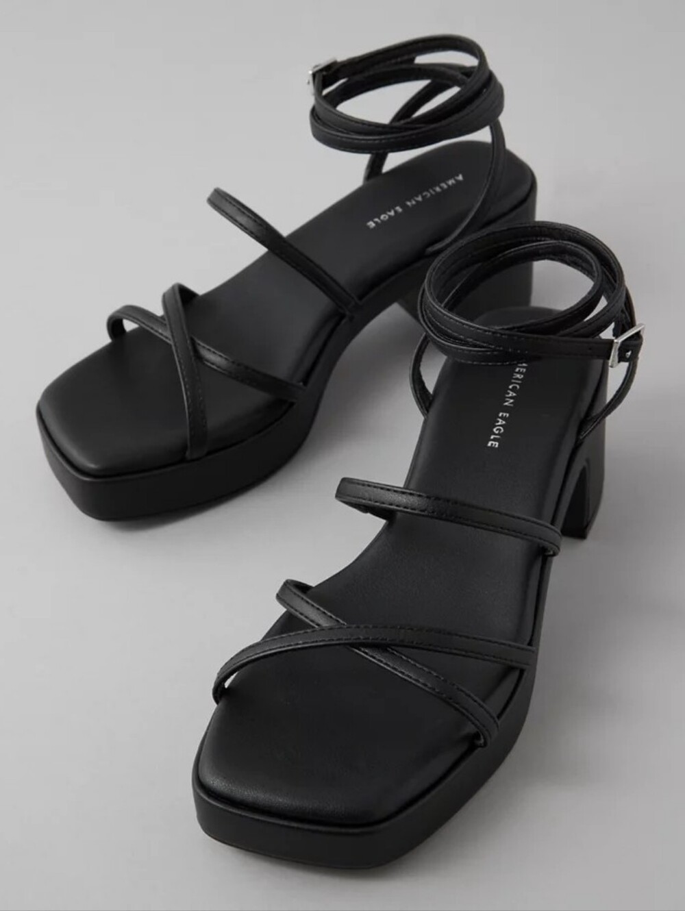 American Eagle Black Ankle Tie Up Chunky Heels - 8 - NWT